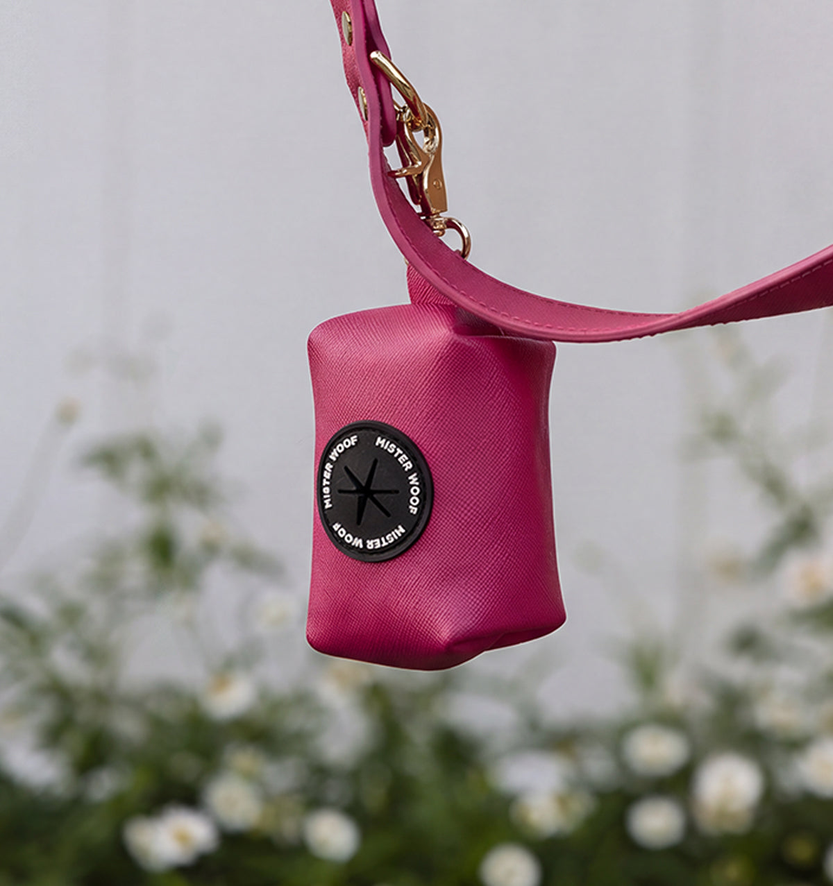 Hot Pink Leather Poop Bag Holder