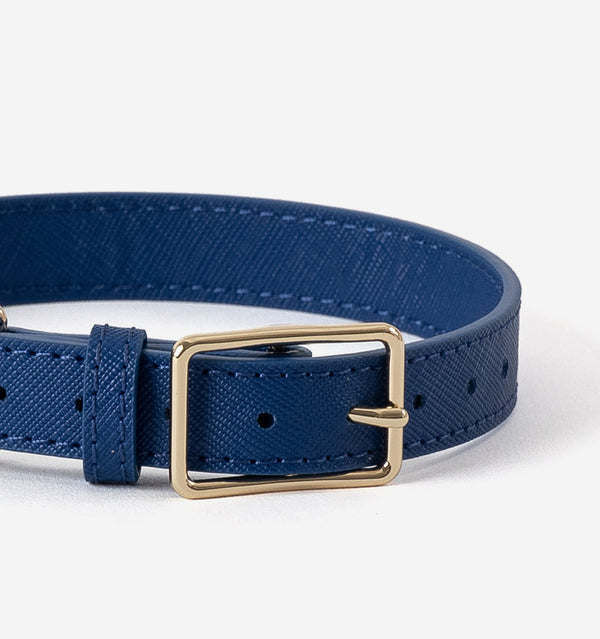 Cobalt Blue Leather Dog Collar