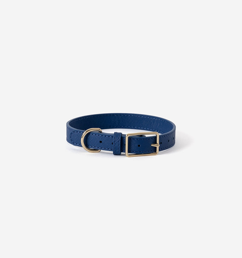 Cobalt Blue Leather Dog Collar