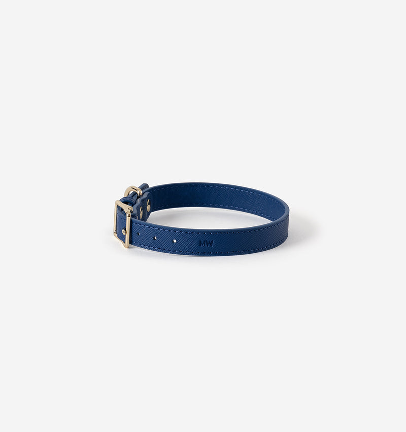 Cobalt Blue Leather Dog Collar