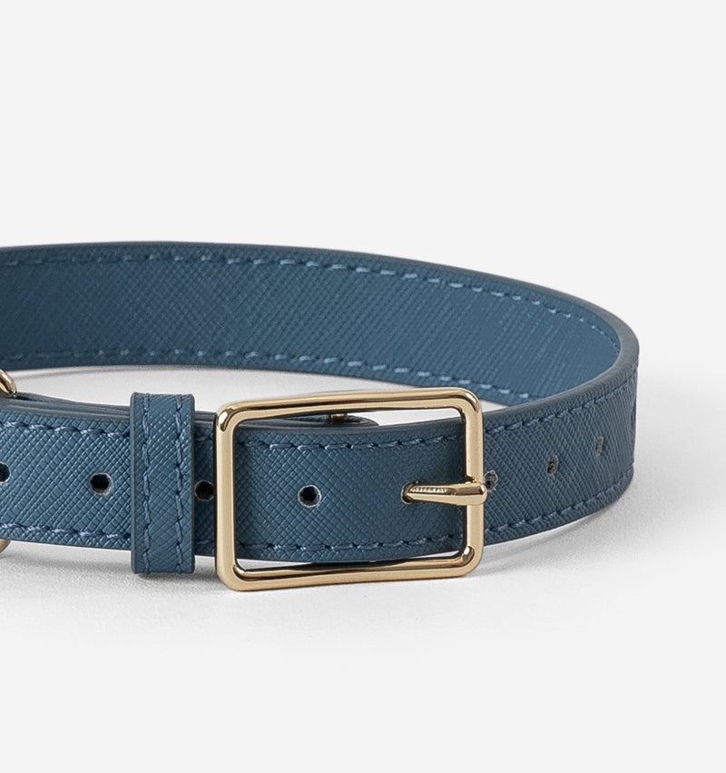 Denim Blue Leather Dog Collar