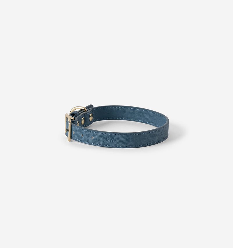 Denim Blue Leather Dog Collar