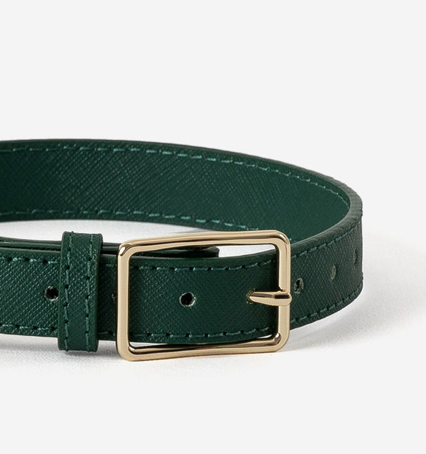 Hunter Green Leather Dog Collar