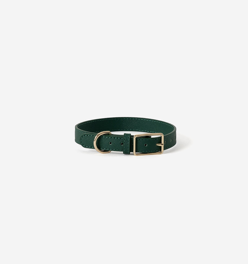 Hunter Green Leather Dog Collar