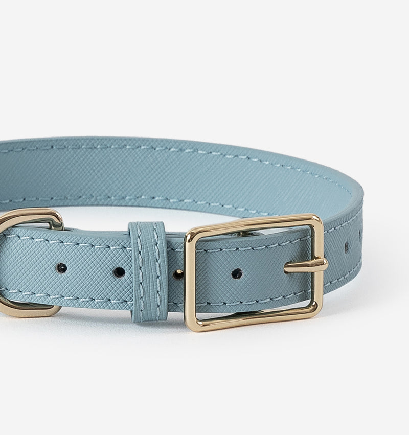 Pale Blue Leather Dog Collar