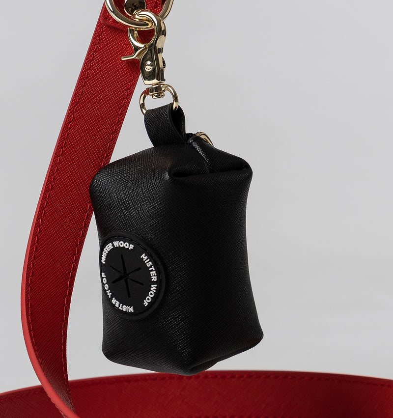 Jet Black Leather Poop Bag Holder